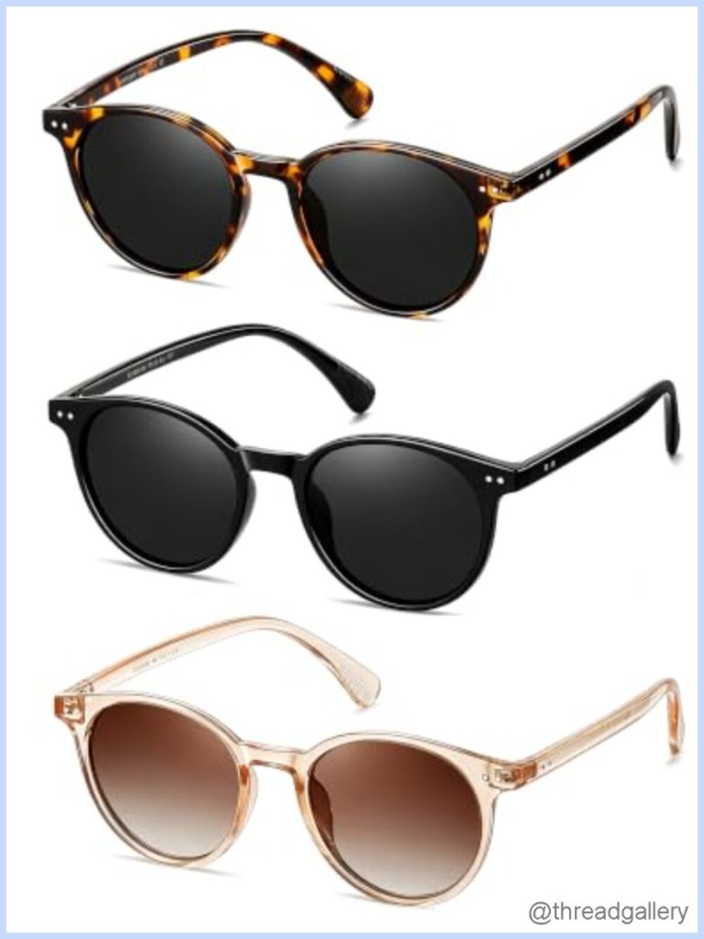 3 Pack Retro Round Polarized Sunglasses for Women UV400 Small Face Fit